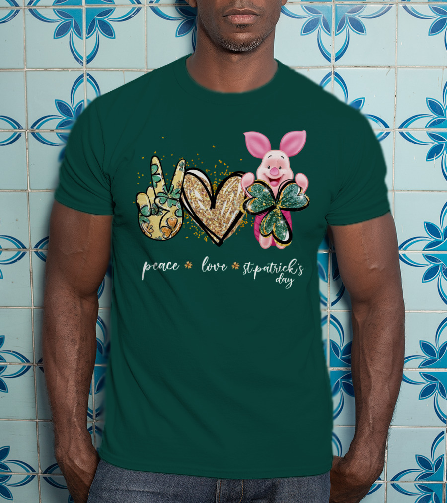Peace Love St. Patrick's Day Piglet Shamrock T-Shirt