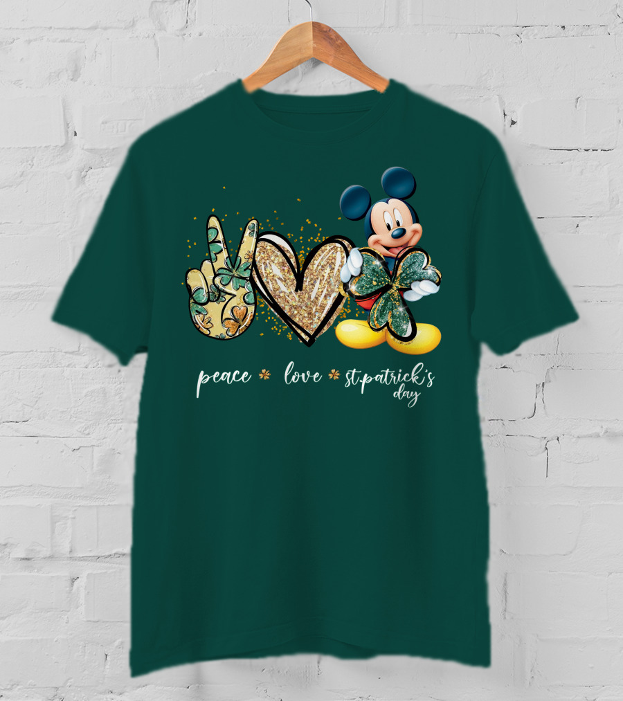 Peace Love St. Patrick's Day Mickey T-Shirt