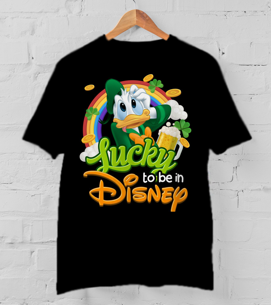 Lucky To Be In Disney Donald Duck Rainbow Beer T-Shirt