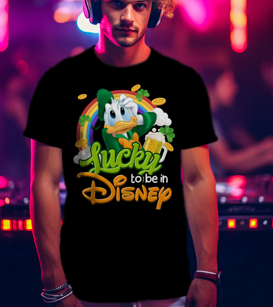 Lucky To Be In Disney Donald Duck Rainbow Beer T-Shirt