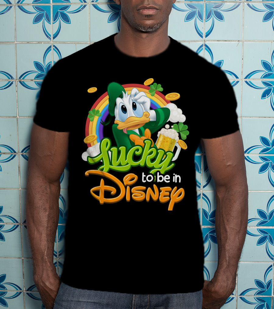 Lucky To Be In Disney Donald Duck Rainbow Beer T-Shirt