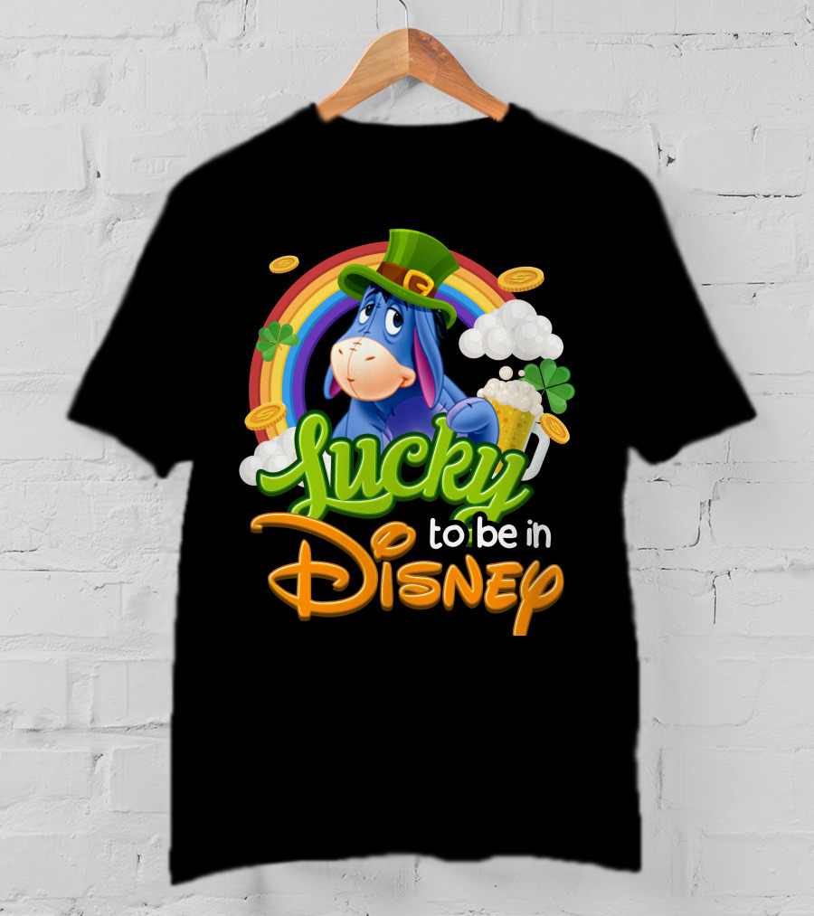 Eeyore Lucky To Be In Disney St. Patrick's Day Rainbow And Coins T-Shirt