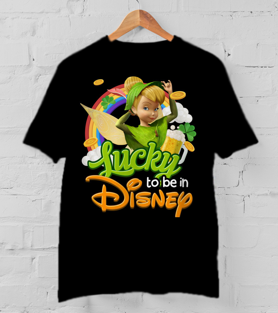 Lucky To Be In Disney Tinkerbell Rainbow Coins Shamrock T-Shirt