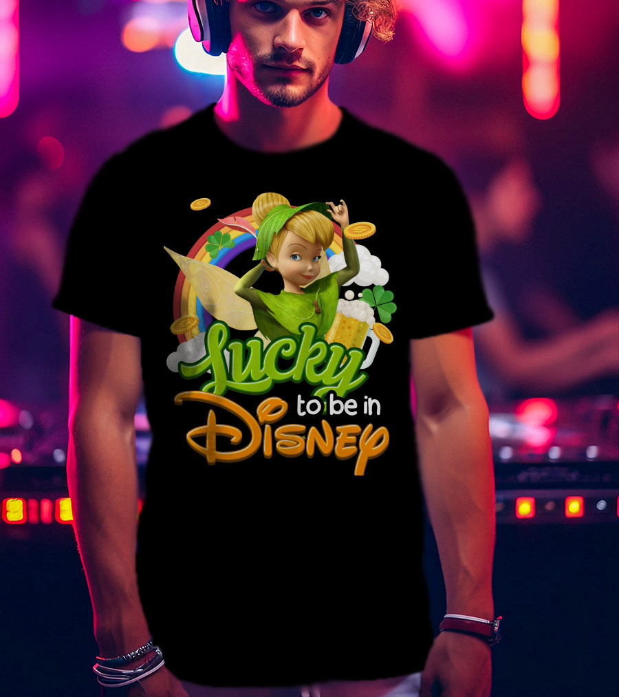 Lucky To Be In Disney Tinkerbell Rainbow Coins Shamrock T-Shirt