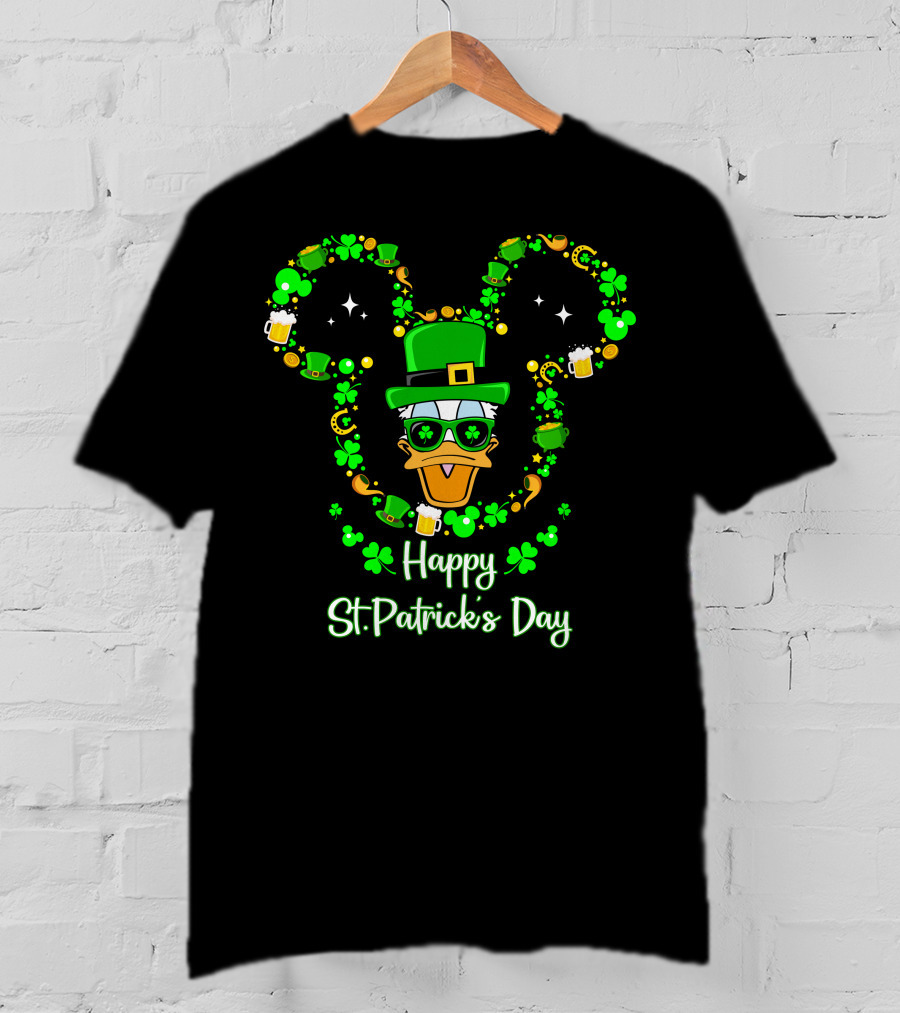 Happy St. Patrick's Day Donald Duck With Shamrocks And Beer T-Shirt