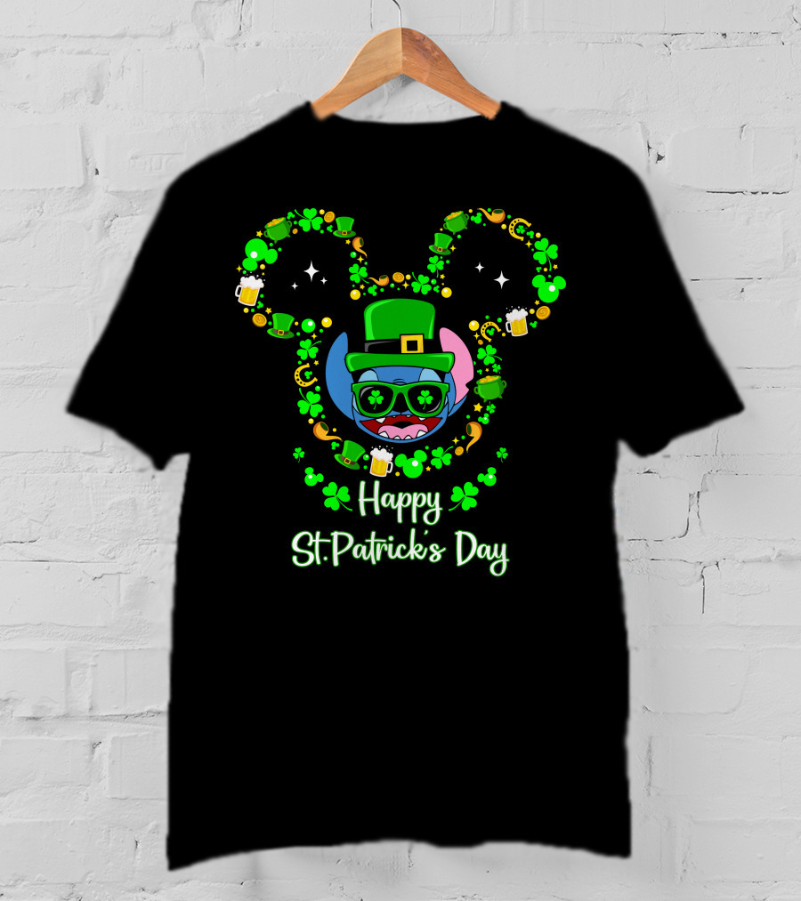 Stitch Happy St. Patrick's Day Mickey Ears Clover Hat Beer T-Shirt