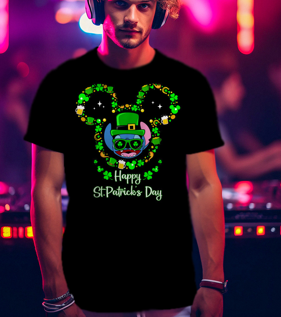 Stitch Happy St. Patrick's Day Mickey Ears Clover Hat Beer T-Shirt