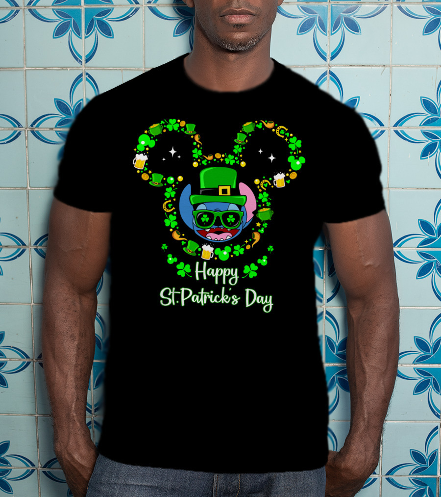 Stitch Happy St. Patrick's Day Mickey Ears Clover Hat Beer T-Shirt