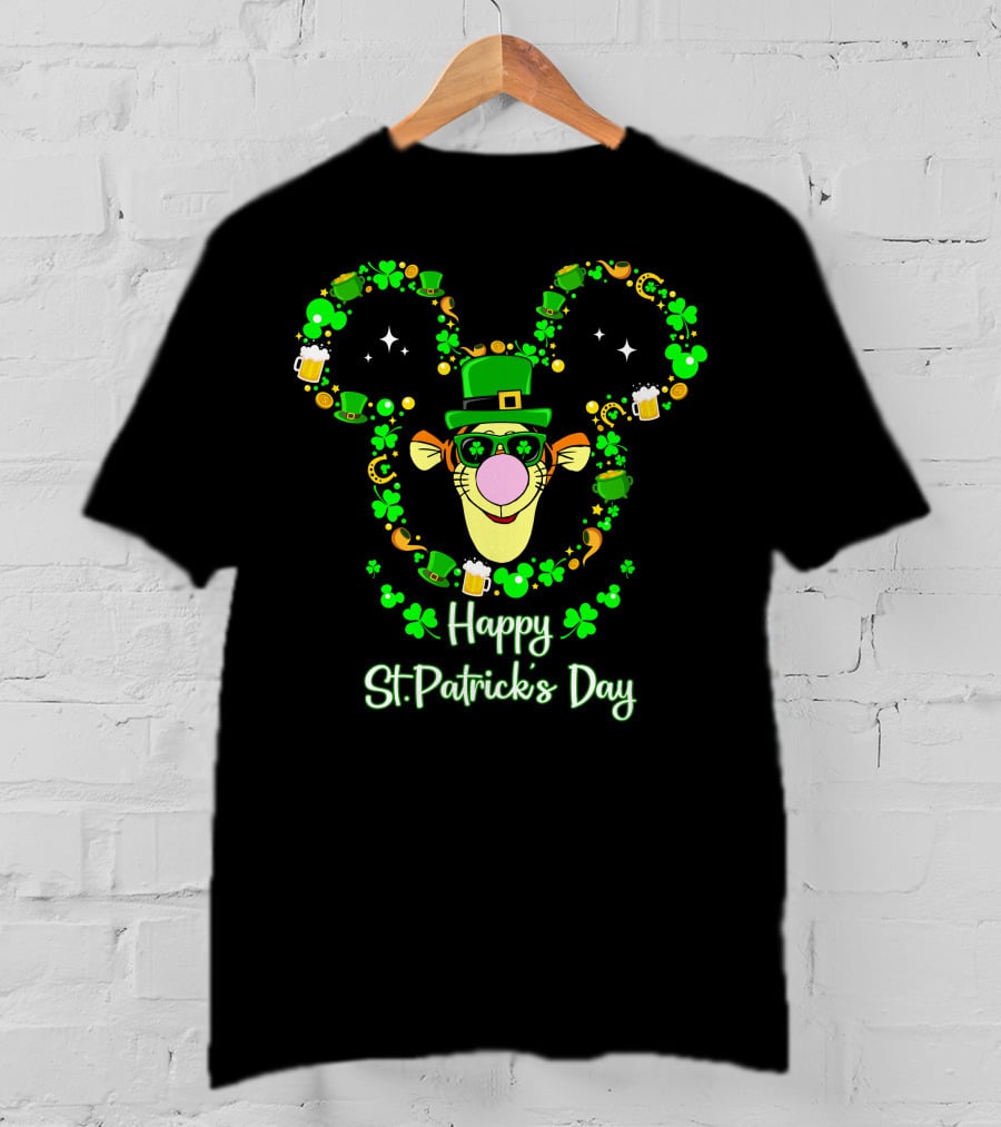 Happy St. Patrick's Day Tigger Shamrock Hat Beer Coin Celebration T-Shirt
