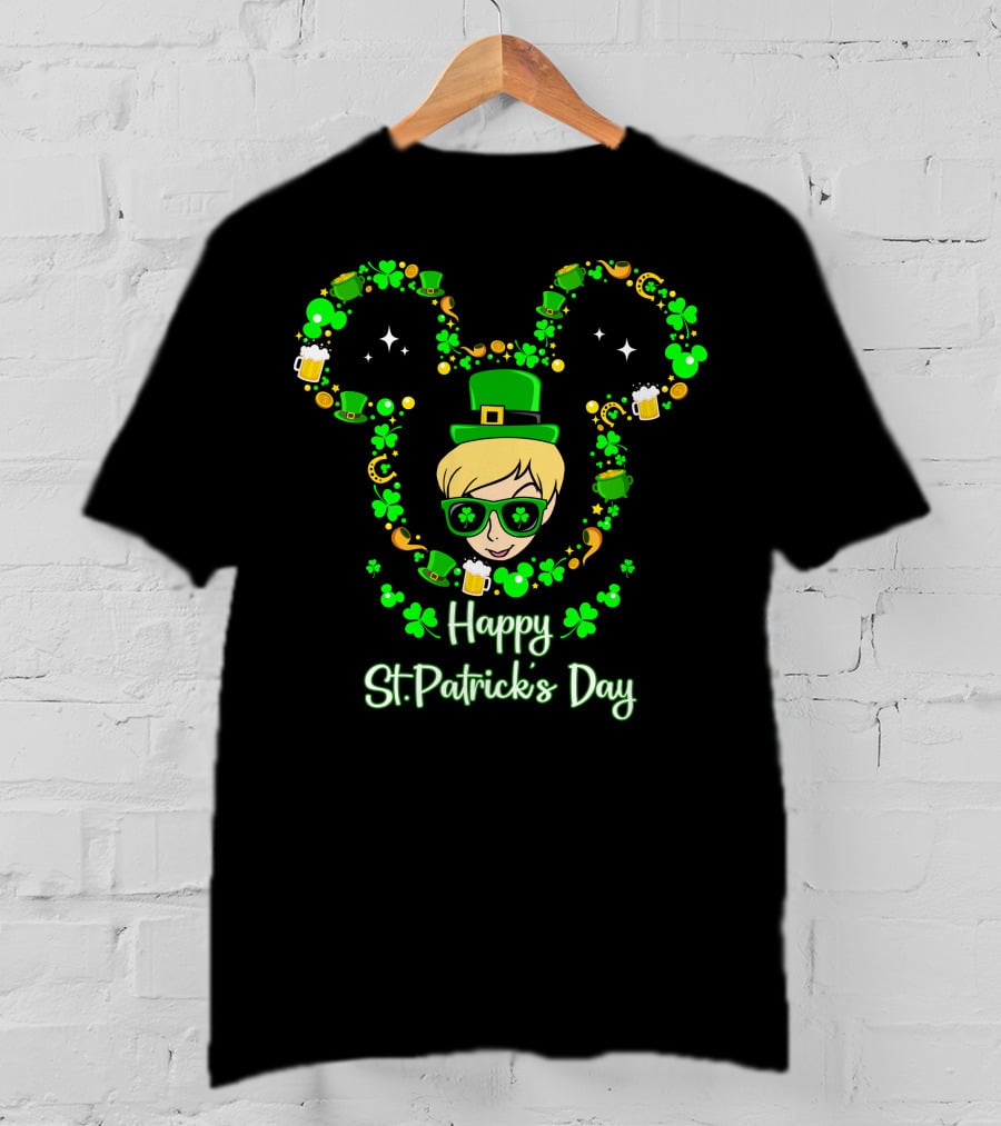 Happy St. Patrick's Day Tinkerbell In Green Hat With Shamrocks And Beers T-Shirt