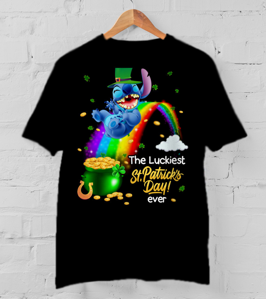The Luckiest St. Patrick's Day Ever Stitch Rainbow Pot Of Gold T-Shirt