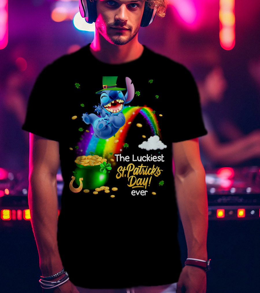 The Luckiest St. Patrick's Day Ever Stitch Rainbow Pot Of Gold T-Shirt