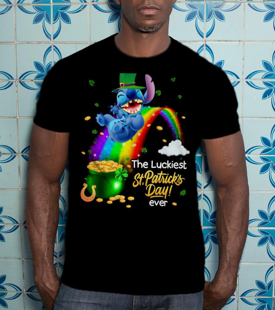The Luckiest St. Patrick's Day Ever Stitch Rainbow Pot Of Gold T-Shirt