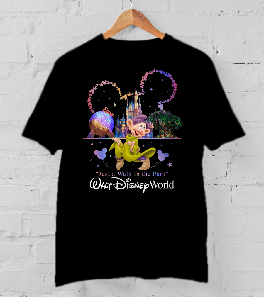 Walt Disney World Dopey Just A Walk In The Park Epcot Magic Kingdom T-Shirt