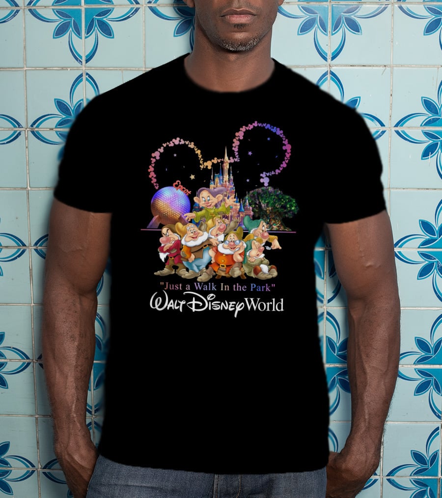 Walt Disney World 7 Dwarfs Epcot Castle Fireworks Just A Walk In The Park T-Shirt