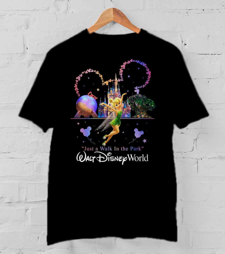 Walt Disney World Tinkerbell Just A Walk In The Park Epcot Magic Kingdom T-Shirt