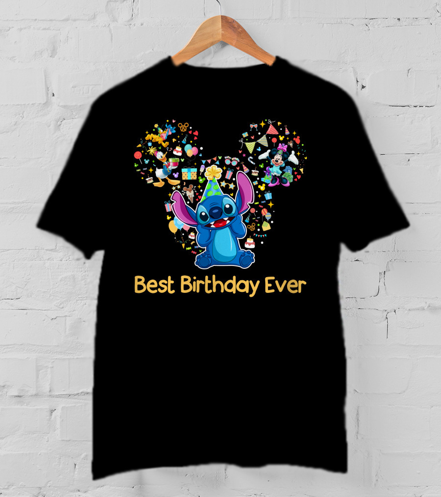 Stitch Best Birthday Ever Disney Celebration With Mickey Minnie Party Hat T-Shirt