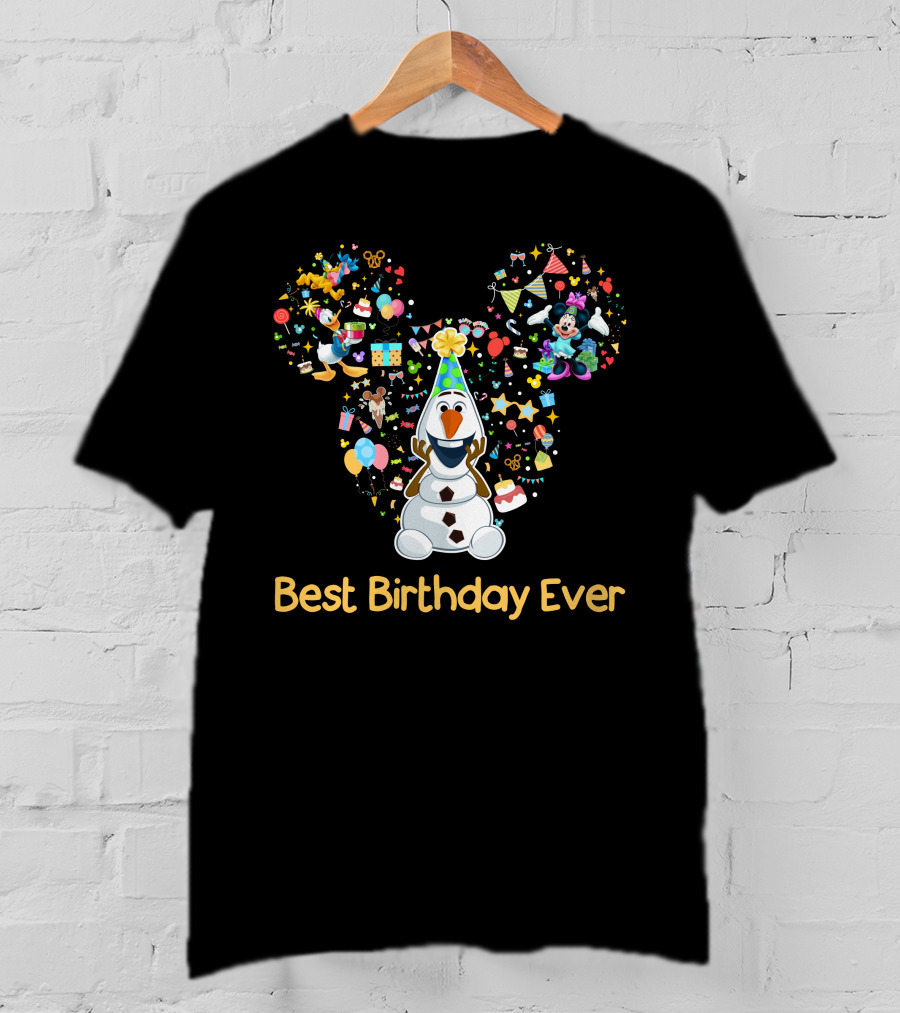 Olaf Best Birthday Ever Mickey Mouse Head With Minnie Party Icons T-Shirt