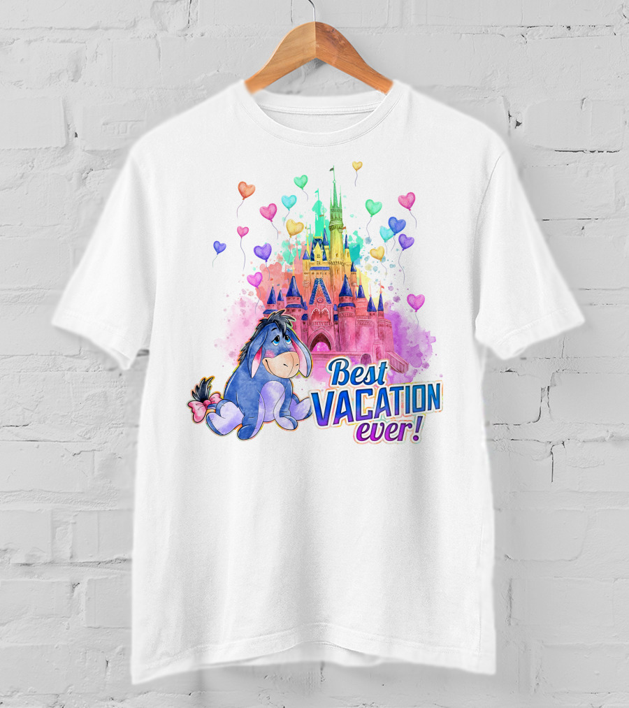 Eeyore Best Vacation Ever Colorful Castle Hearts T-Shirt
