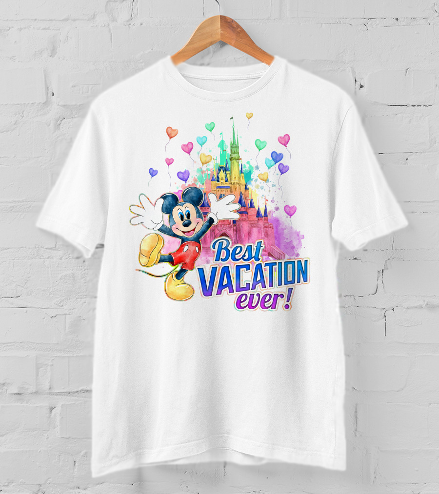 Mickey Best Vacation Ever Colorful Castle Balloons T-Shirt