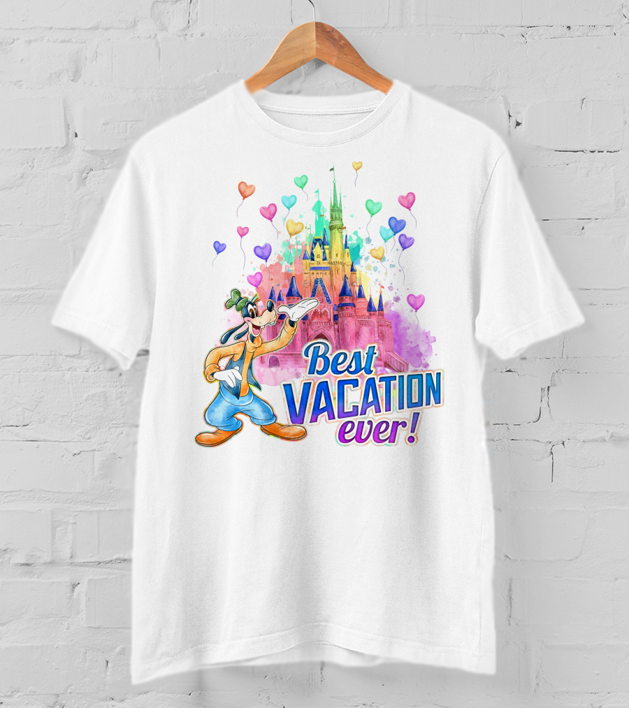 Best Vacation Ever Goofy Disney Castle Balloons T-Shirt