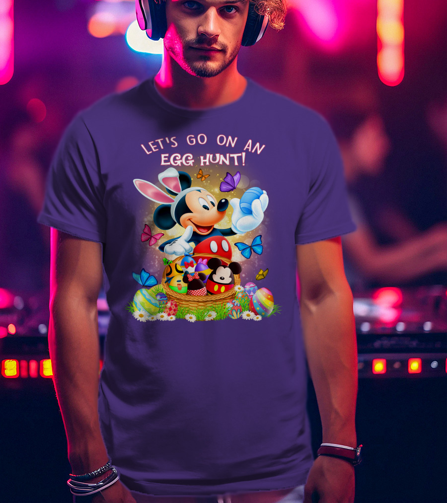 Let's Go On An Egg Hunt Mickey Mouse Easter Basket Butterflies T-Shirt