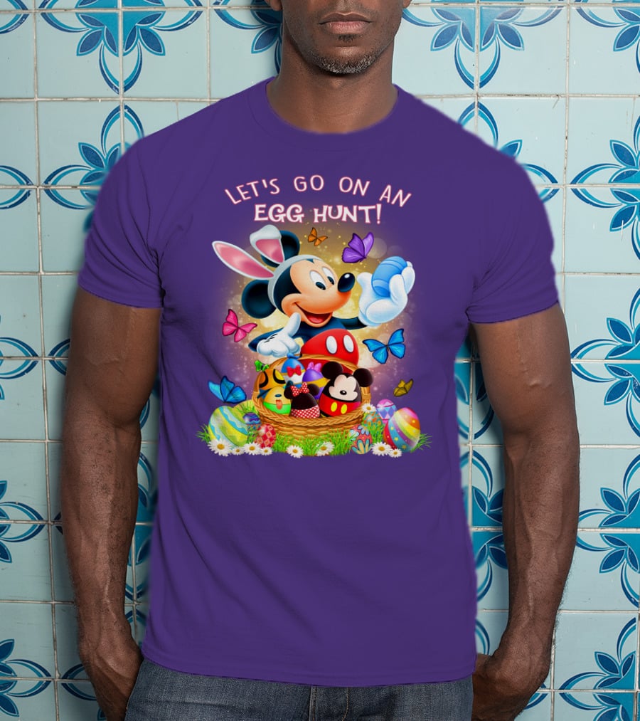 Let's Go On An Egg Hunt Mickey Mouse Easter Basket Butterflies T-Shirt