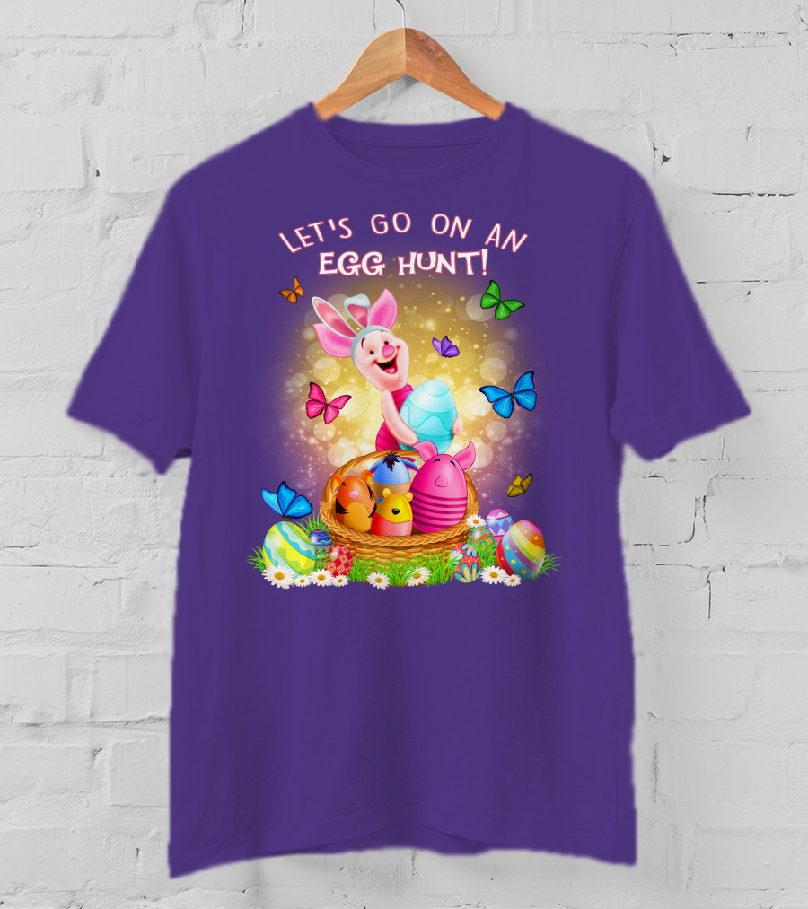 Let's Go On An Egg Hunt Piglet Basket Butterflies Easter T-Shirt
