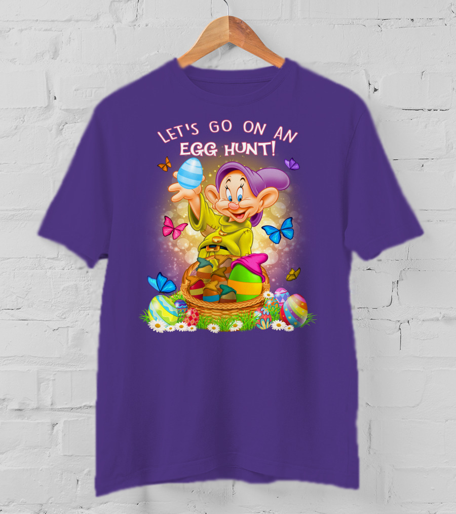 Let's Go On An Egg Hunt! Dopey And Colorful Butterflies In Easter Basket Scene T-Shirt