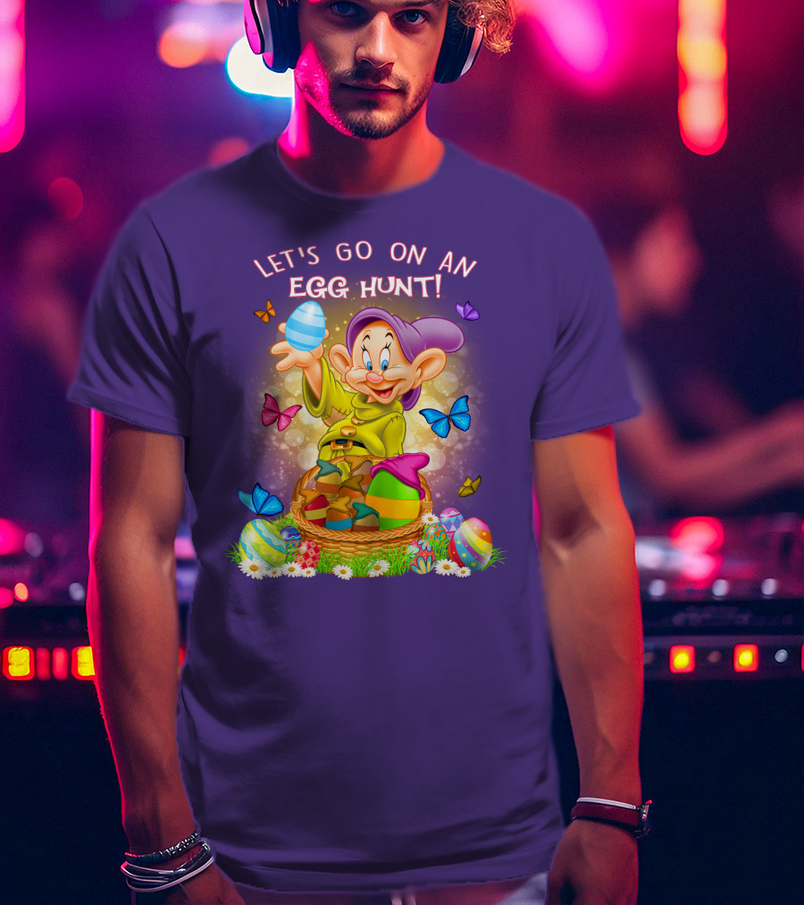 Let's Go On An Egg Hunt! Dopey And Colorful Butterflies In Easter Basket Scene T-Shirt