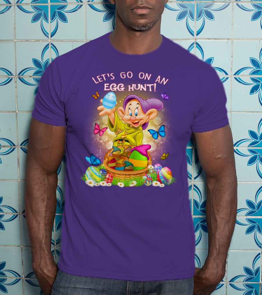 Let's Go On An Egg Hunt! Dopey And Colorful Butterflies In Easter Basket Scene T-Shirt