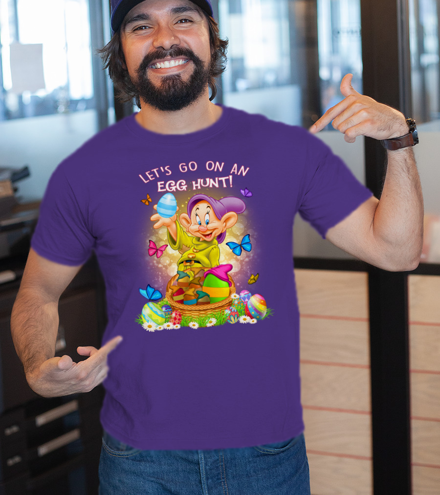 Let's Go On An Egg Hunt! Dopey And Colorful Butterflies In Easter Basket Scene T-Shirt