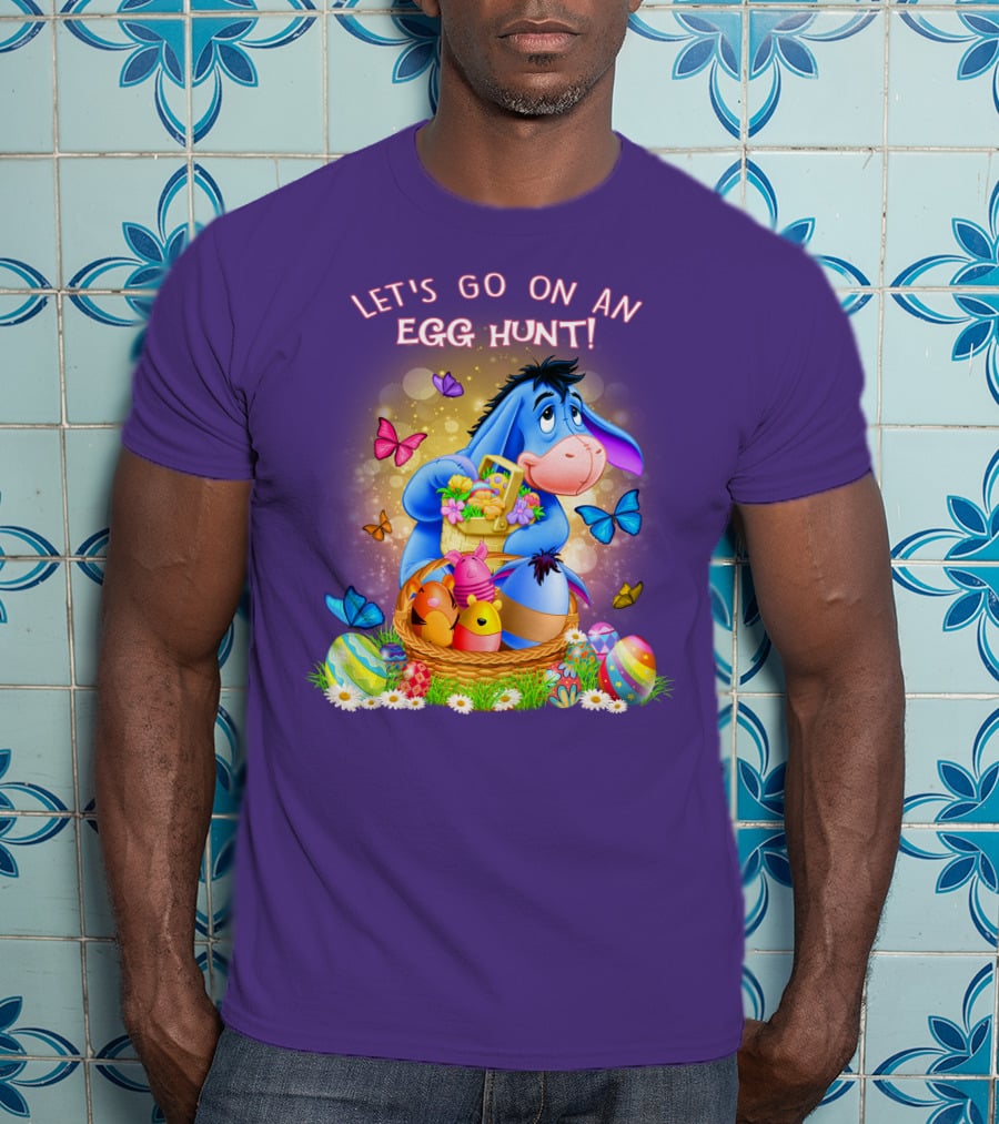 Eeyore Let's Go On An Egg Hunt With Easter Eggs And Butterflies T-Shirt