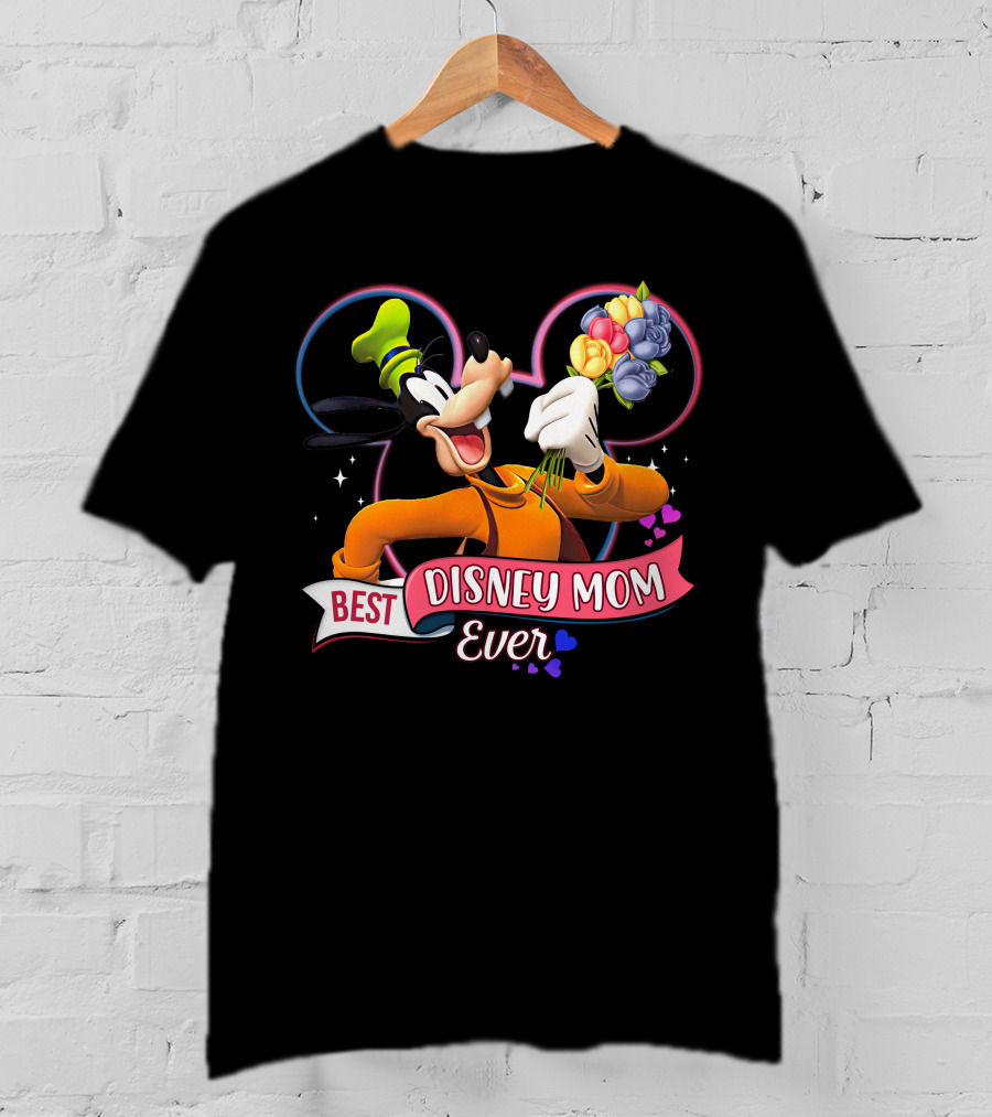Best Disney Mom Ever Goofy Holding Flowers Pixar Balloons Hearts T-Shirt