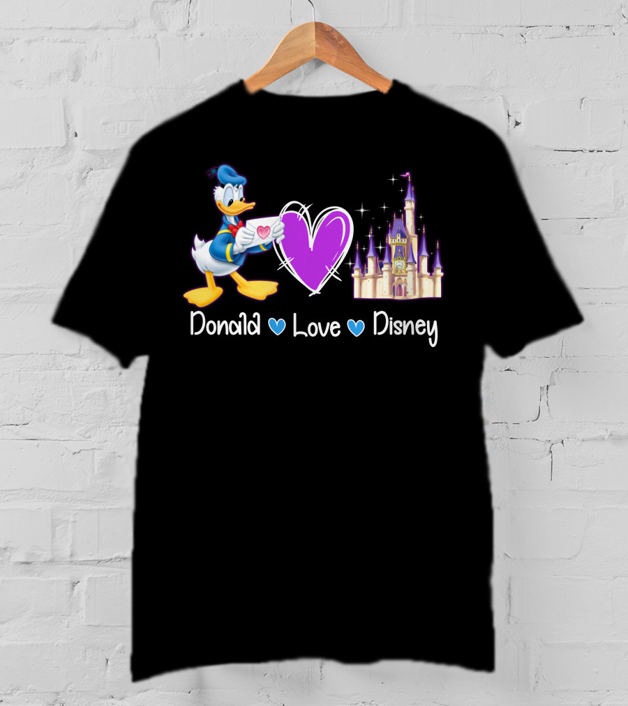 Donald Love Disney Purple Heart Iconic Castle T-Shirt