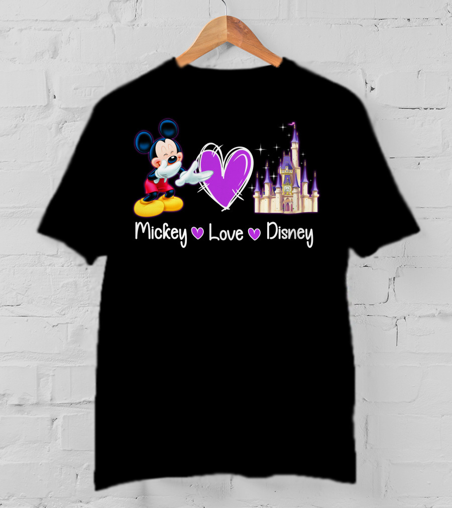 Mickey Love Disney Heart Purple Castle T-Shirt