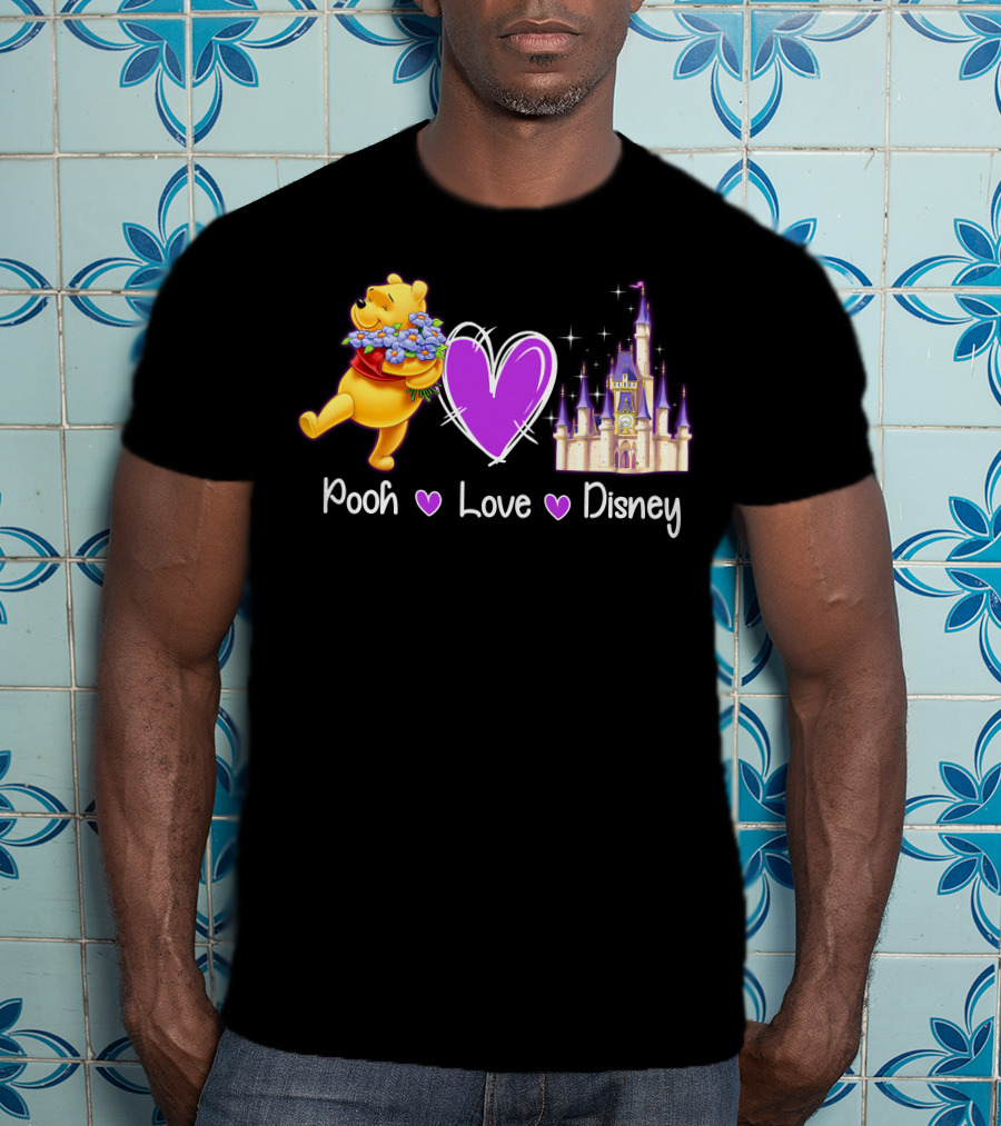 Pooh Love Disney With Purple Heart And Castle T-Shirt