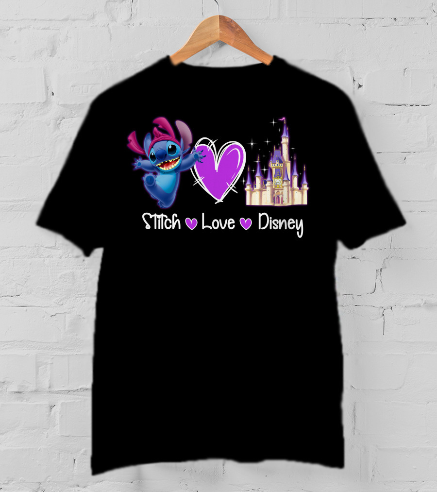 Stitch Love Disney Castle Heart T-Shirt