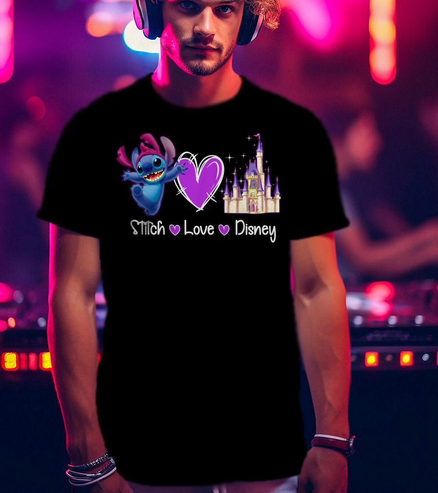 Stitch Love Disney Castle Heart T-Shirt