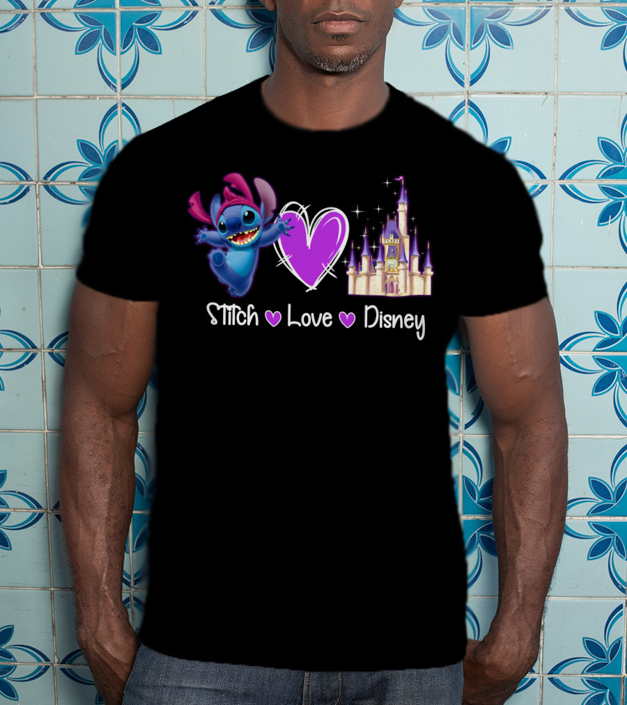 Stitch Love Disney Castle Heart T-Shirt