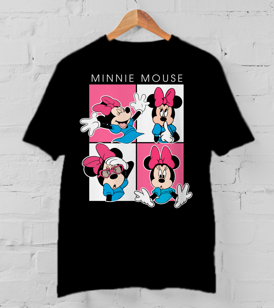 Minnie Mouse Expressive Poses In Blue Dress And Pink Bows T-Shirt