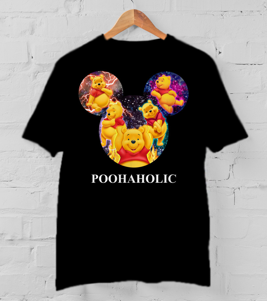 Poohaholic Winnie Mickey Mouse Ears Galaxy Flames Lightning T-Shirt
