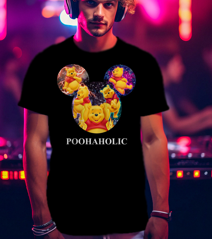 Poohaholic Winnie Mickey Mouse Ears Galaxy Flames Lightning T-Shirt