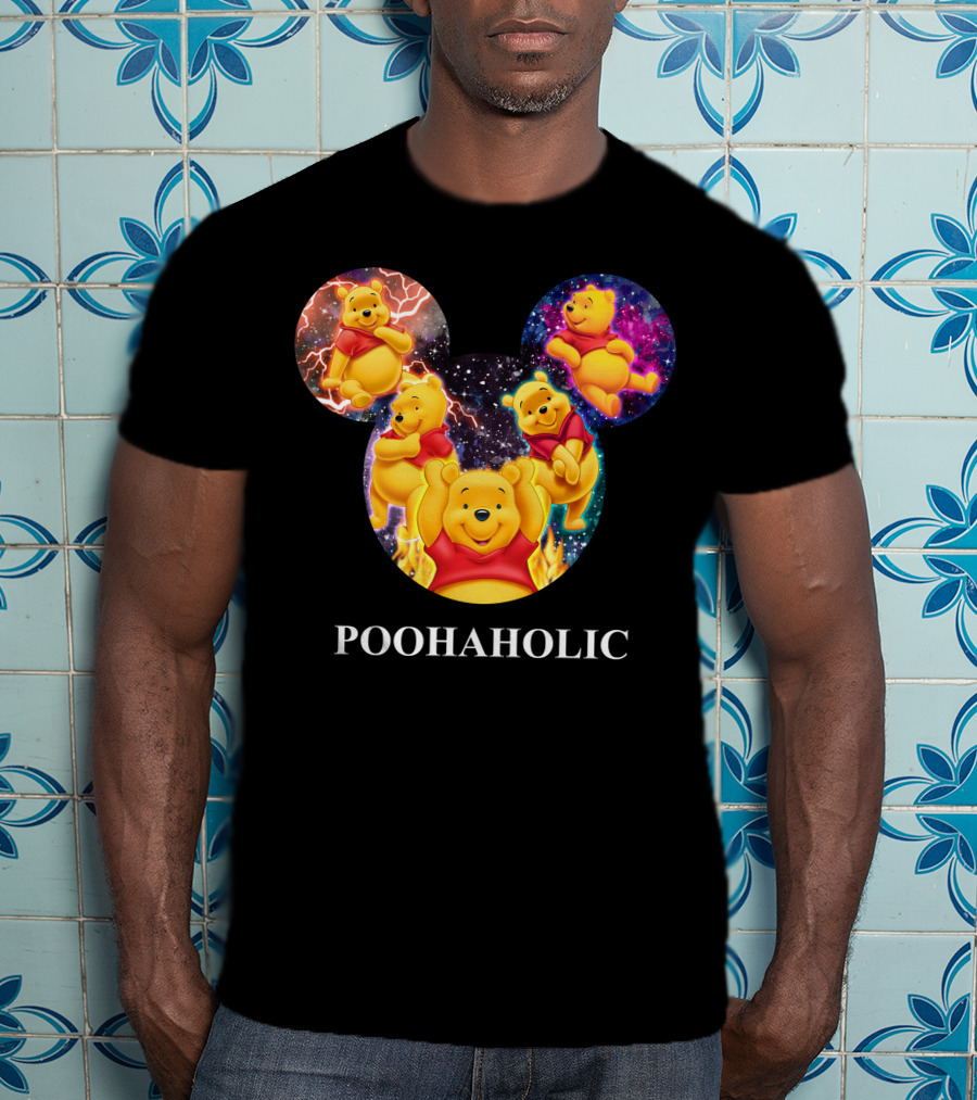 Poohaholic Winnie Mickey Mouse Ears Galaxy Flames Lightning T-Shirt