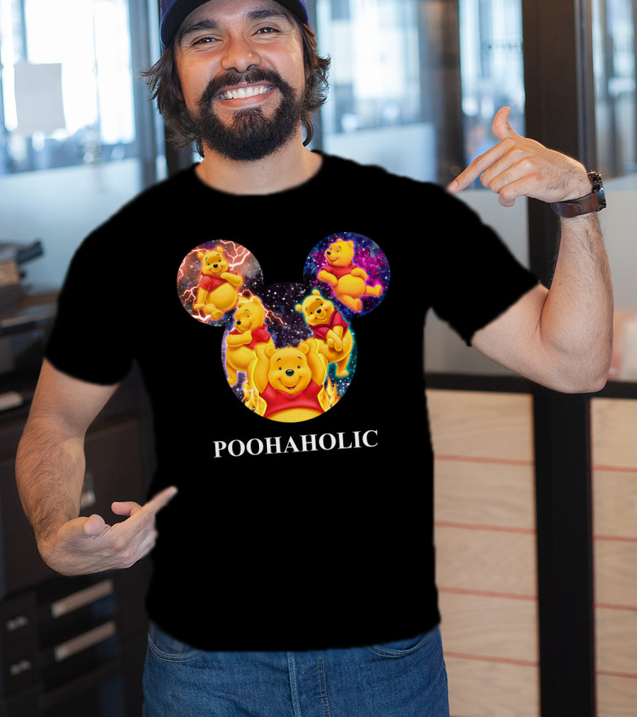 Poohaholic Winnie Mickey Mouse Ears Galaxy Flames Lightning T-Shirt