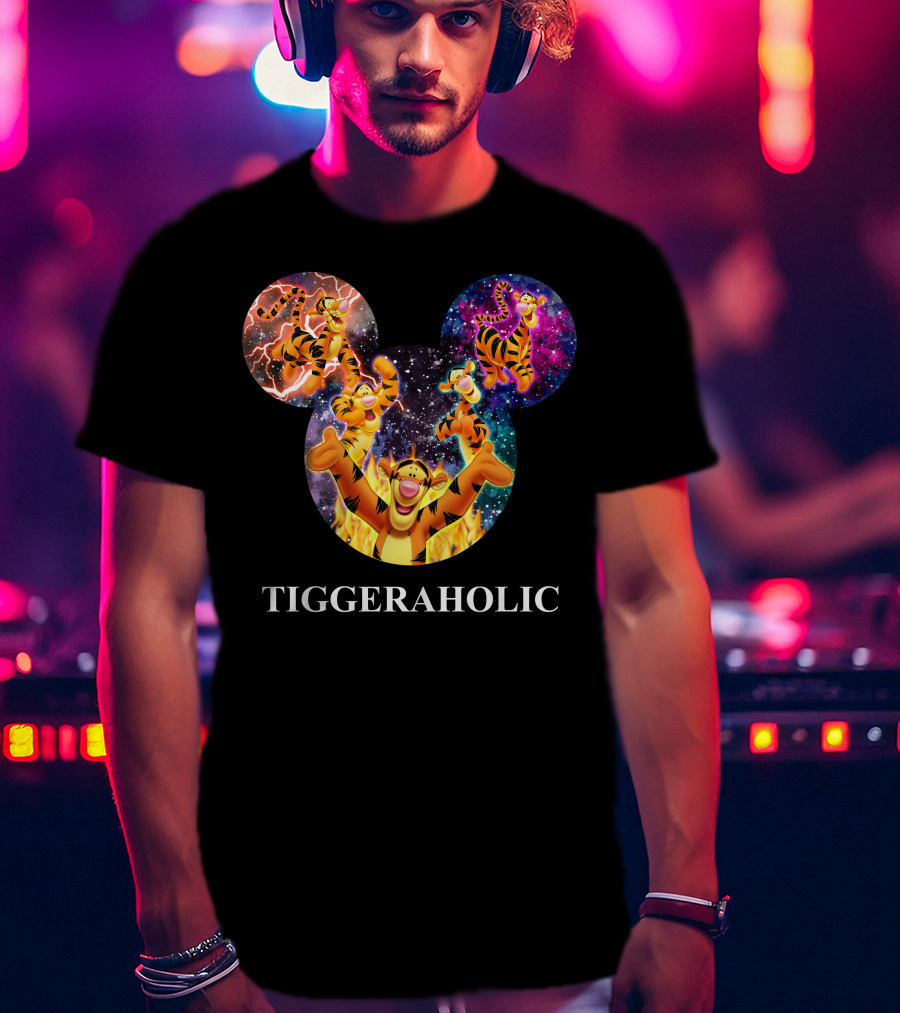 Tiggeraholic Tigger In Disney Mickey Mouse Head Galaxy T-Shirt