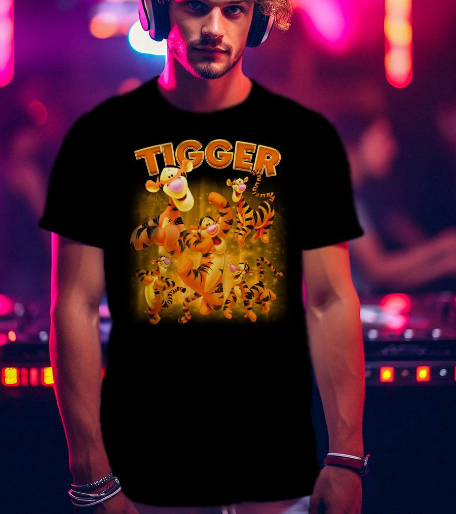 Tigger Character Collage In Vibrant Orange And Yellow T-Shirt