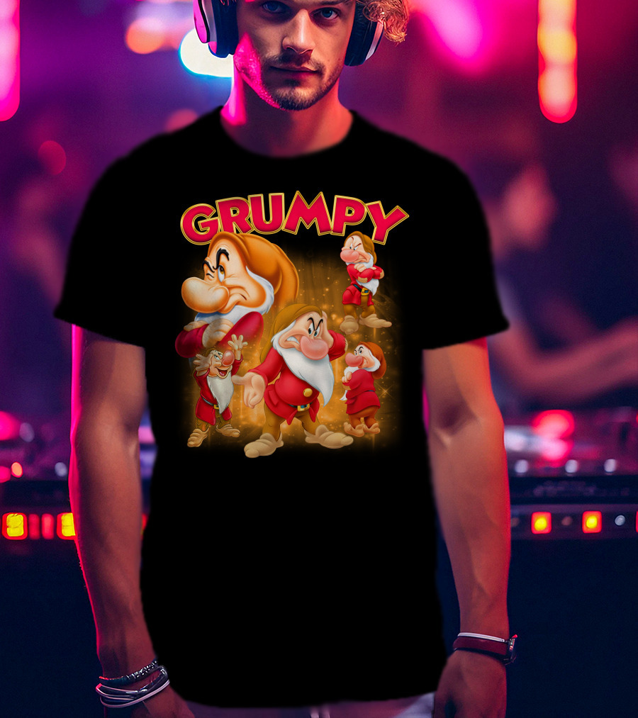Grumpy The Dwarf Classic Character Expression Montage T-Shirt