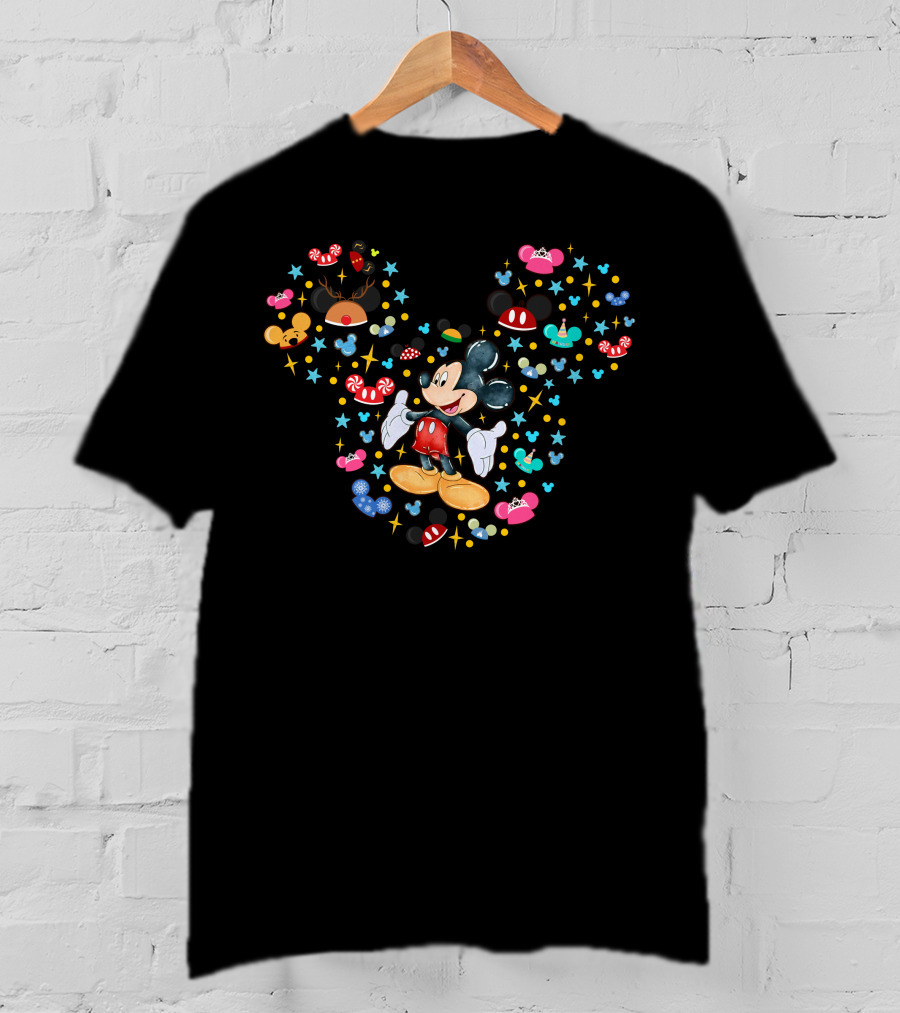 Mickey Mouse Icon With Holiday Ears And Candy Elements T-Shirt