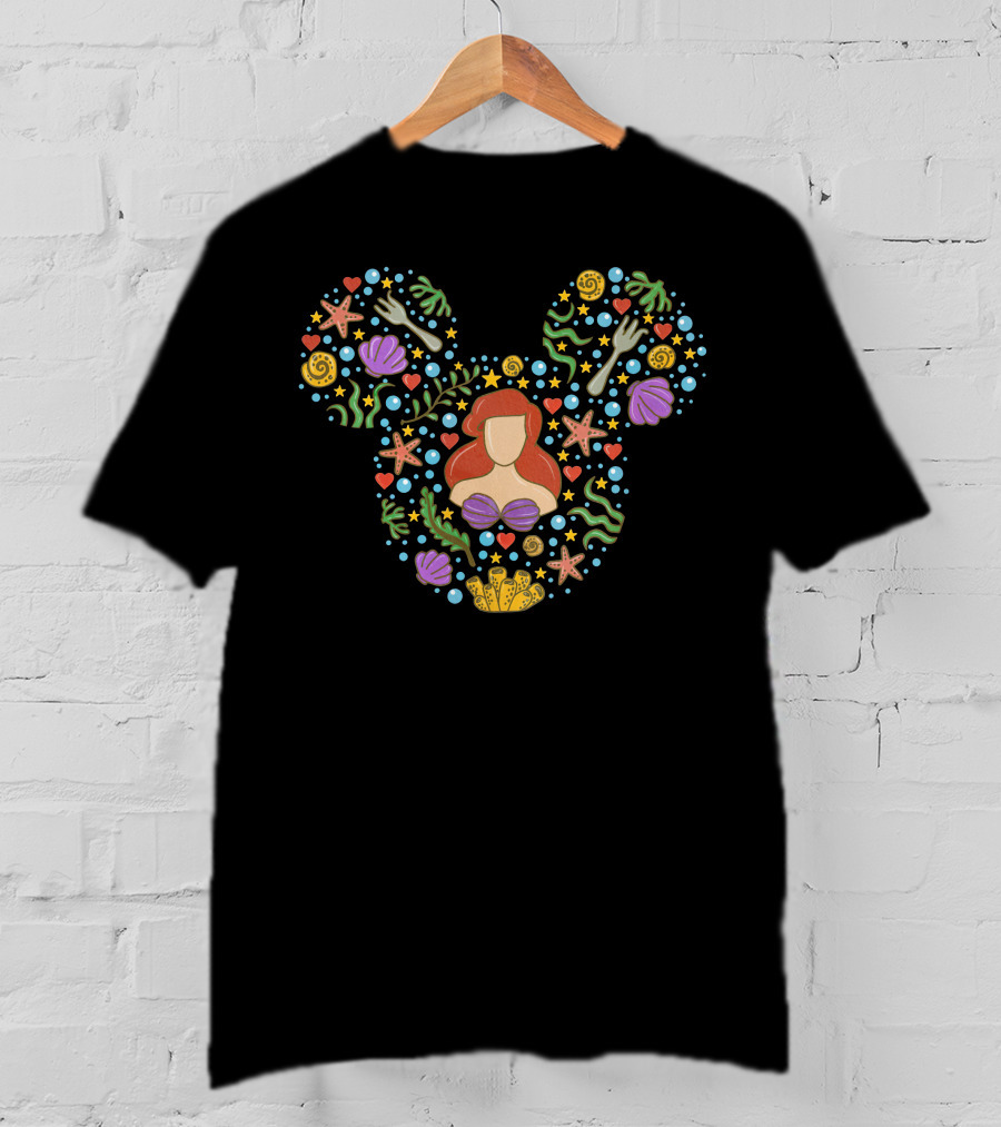 Ariel Little Mermaid Disney Mickey Mouse Ears Ocean Theme T-Shirt